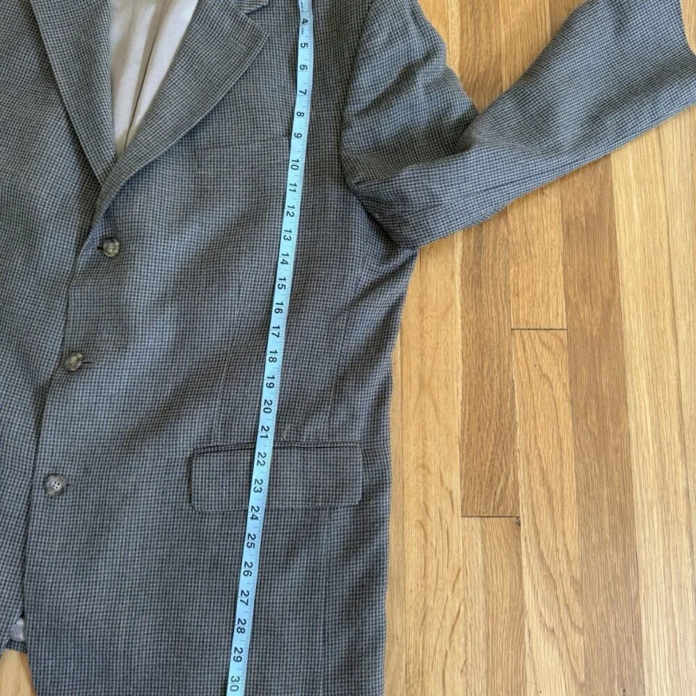 Oscar de la Renta Jacket Brown Blue Houndstooth Check 100% Wool Silk Blazer 48R​